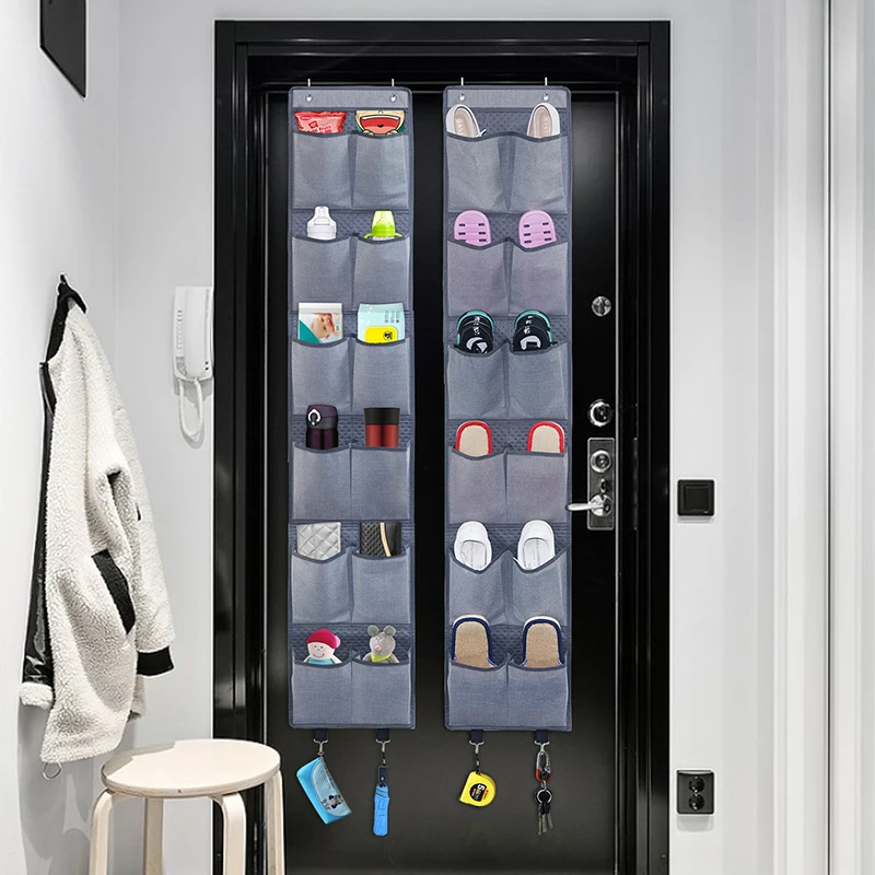 Durable Hanging Shoe Holder 24 Pocket Metal Hooks closet organizers and storage 2 pack