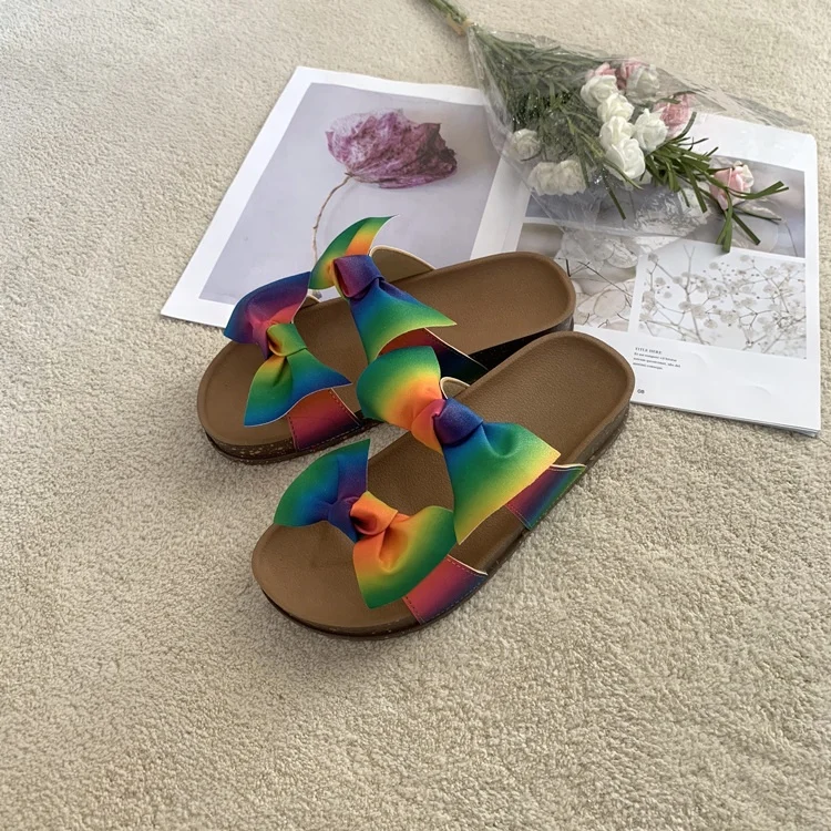 designer sandals 2021 new fashion shoes with colorful and beautiful bows cork sole anti-slippery open toe for women in best material
