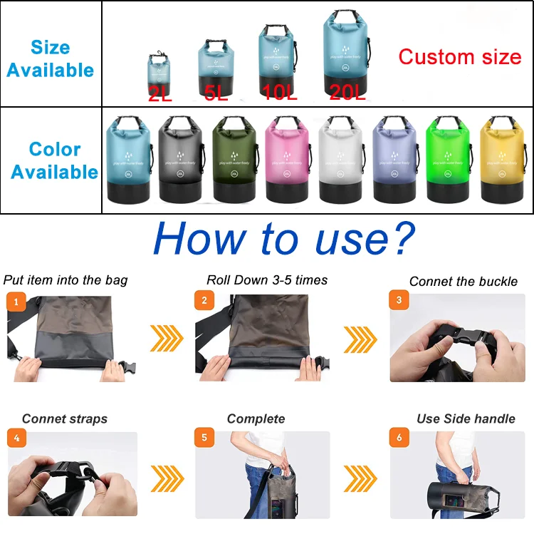 Outdoor Dry Sack Floating Waterproof Bag 2L 5L 10L 20L Boating Kayaking Hiking Camping Rafting Fishing Bag