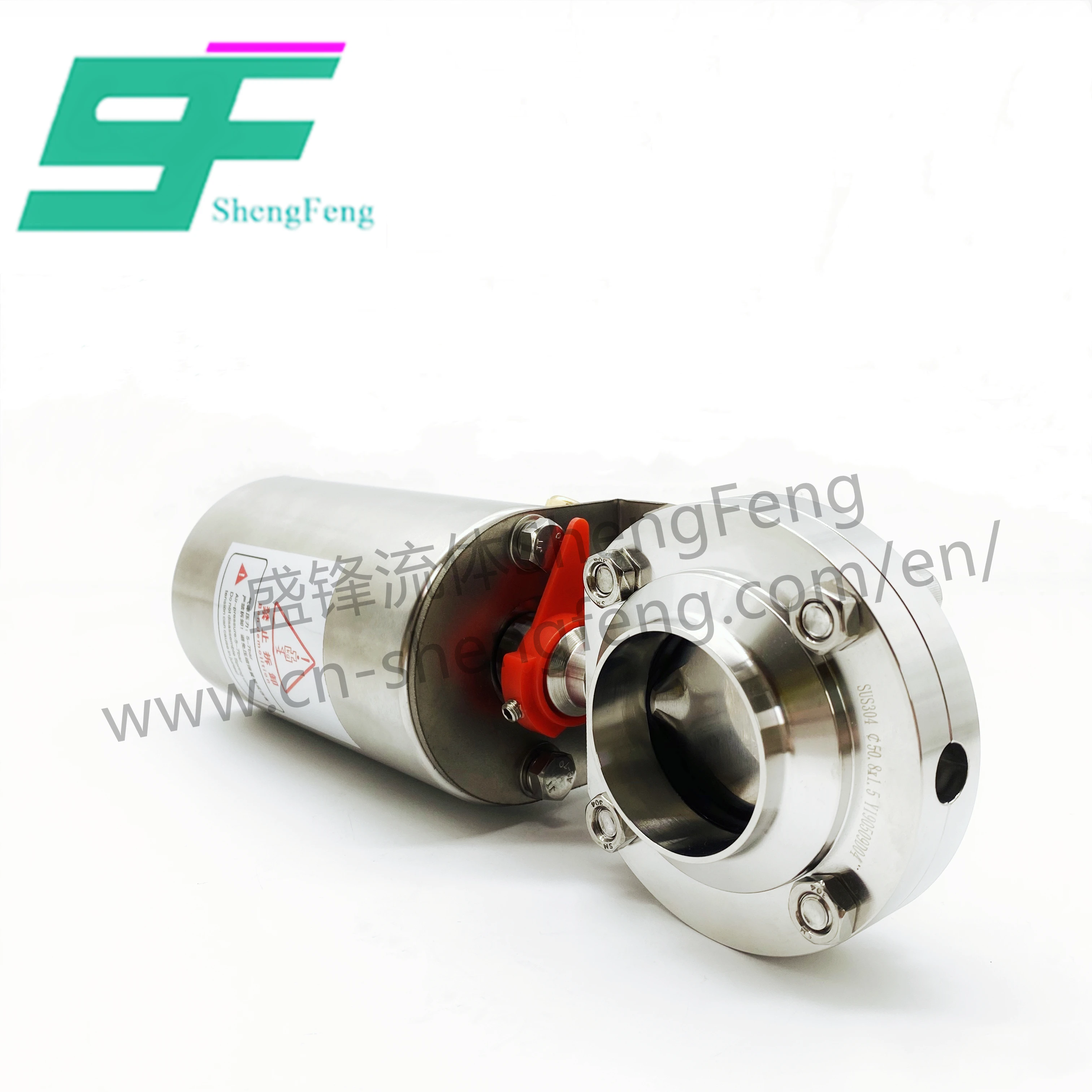 ShengFeng SS304 Sanitary SMS Welded Butterfly Valve with Pneumatic Actuator