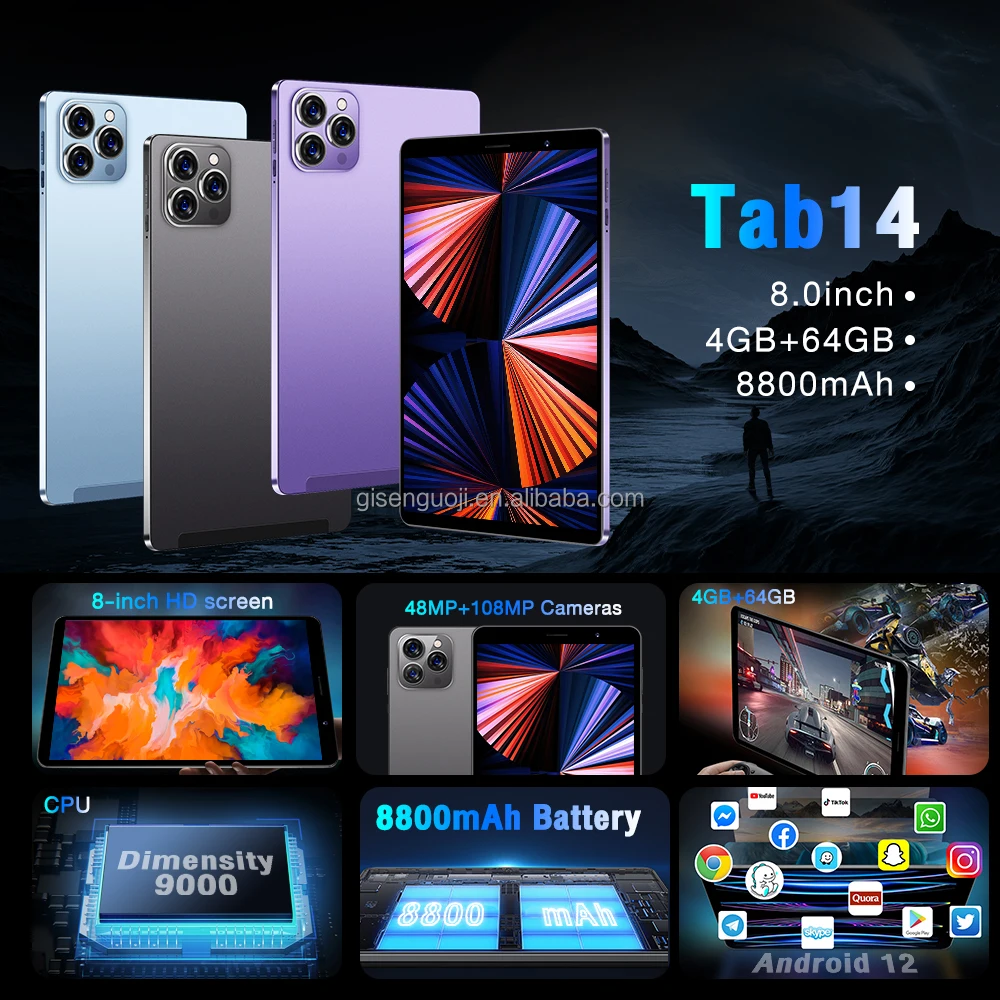 Big Battery 8 Inch 64GB Dual SIM Tablet 4G 5G WIFI GPS Kids Cheap Portable Android 13 Tablet PC