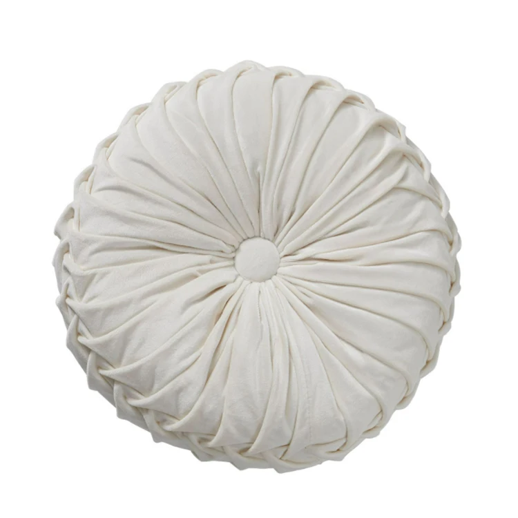 Velvet Pleated Round Pumpkin Throw Pillow Couch Cushion Floor Pillow for Sofa Chair Bed Car Home Decorative