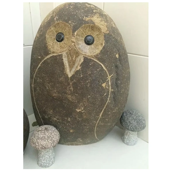 Decorative Garden landscaping River cobble rocks large pebble stone owl carvings