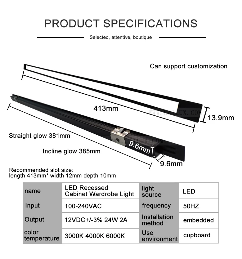 AC110V 220V Removable Aluminum Shelf Led Linear Light Bookshelf Furnitures lighting Recessed Led Wardrobe Cabinet under light