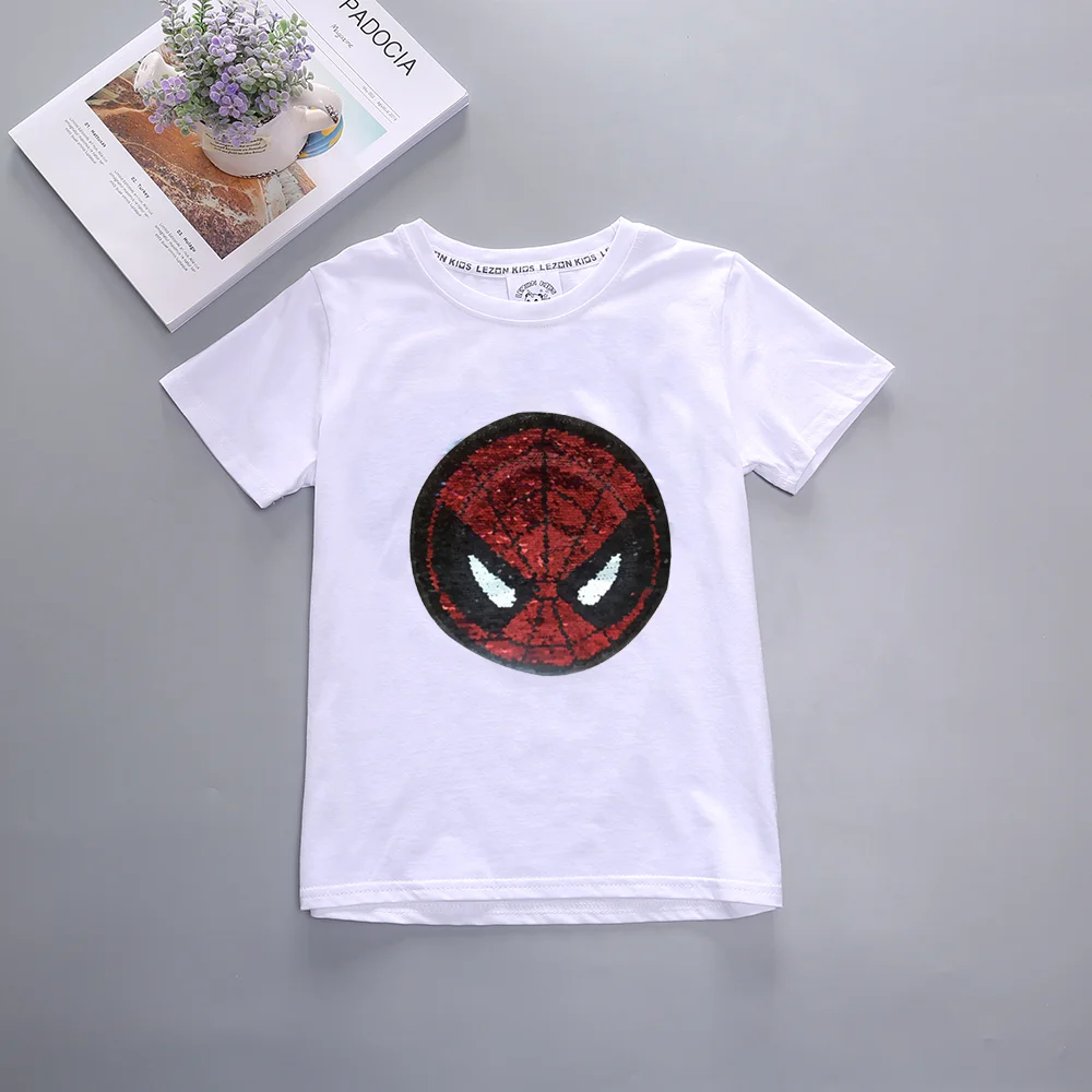 Wholesale Boys Spiderman Sequin Flip T-shirt 100% Cotton in White
