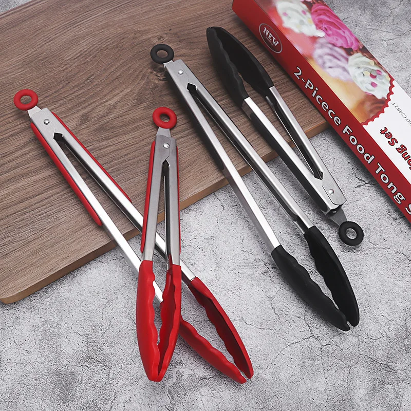 Locking Kitchen Heat Resistant Tip Stainless Steel Silicone Tong for Cooking Includes Strong Grip Meat Perfect Nonstick Pans BBQ