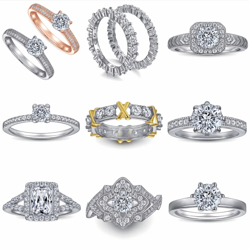 Luxury Silver Rings 925 Rhodium Women Jewelry Baguette Cut Zircon Diamond Rings 925 Sterling Silver Wedding Rings