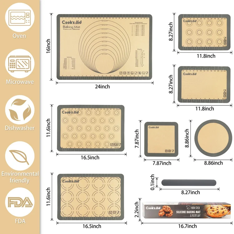 Wholesale Custom Perforated Non Stick Reusable Pastry Mat Macaron Silicone Baking Mat Sheet