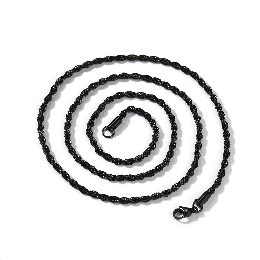 Dropshipping Hip Hop Iced Out rope chain necklace real 18k gold plated no tranish stainless steel black rope necklace