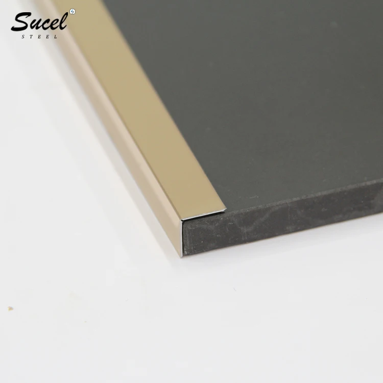 SUCEL Brass Color Stainless Steel Metal Inserts Strips Tile Trim V Groove L Shape Custom Bronze Profile Channel