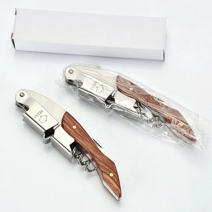 Ywbeyond double hinged wooden handle multi functional rosewood wine corkscrew 3 in 1 wine bottle opener with small knife