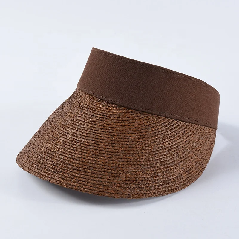 Fashion Casual Beach Dress Summer Sun Hat Plain Dyed High Quality Fine Raffia Straw Visor Cap for Women Lady Travels Holiday
