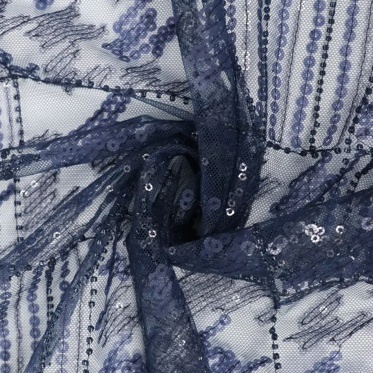 Bestway Royal Navy Blue Fashion Dresses Embroidery Fully Beaded Tulle Sequin French Net Lace Fabric