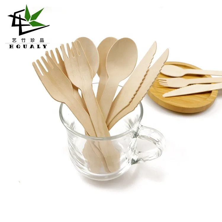 Wholesale 100%  biodegradable compostable birch wood disposable wooden spoon knife fork