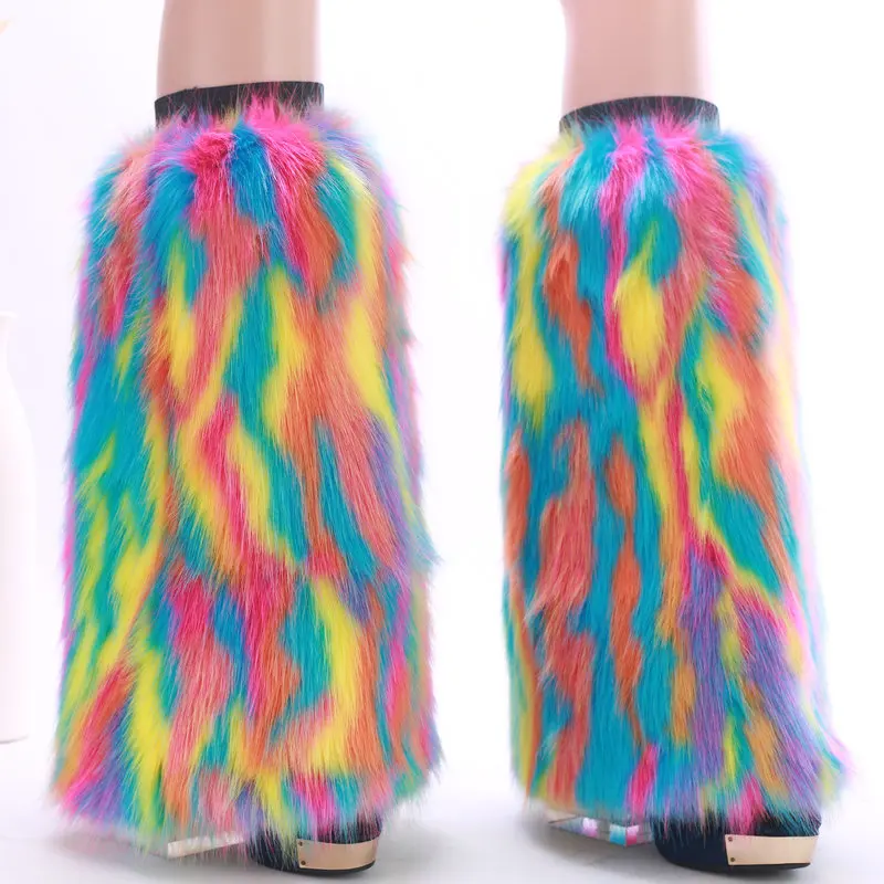wholesale high knee fuzzy fur warmer for ladies  winter style faux fur leggings for women