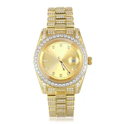 2021 Hip Hop Jewelry Iced Out Quartz Watches Stainless Steel Roman Watches 18K Gold Diamond Bezel Elite Watch