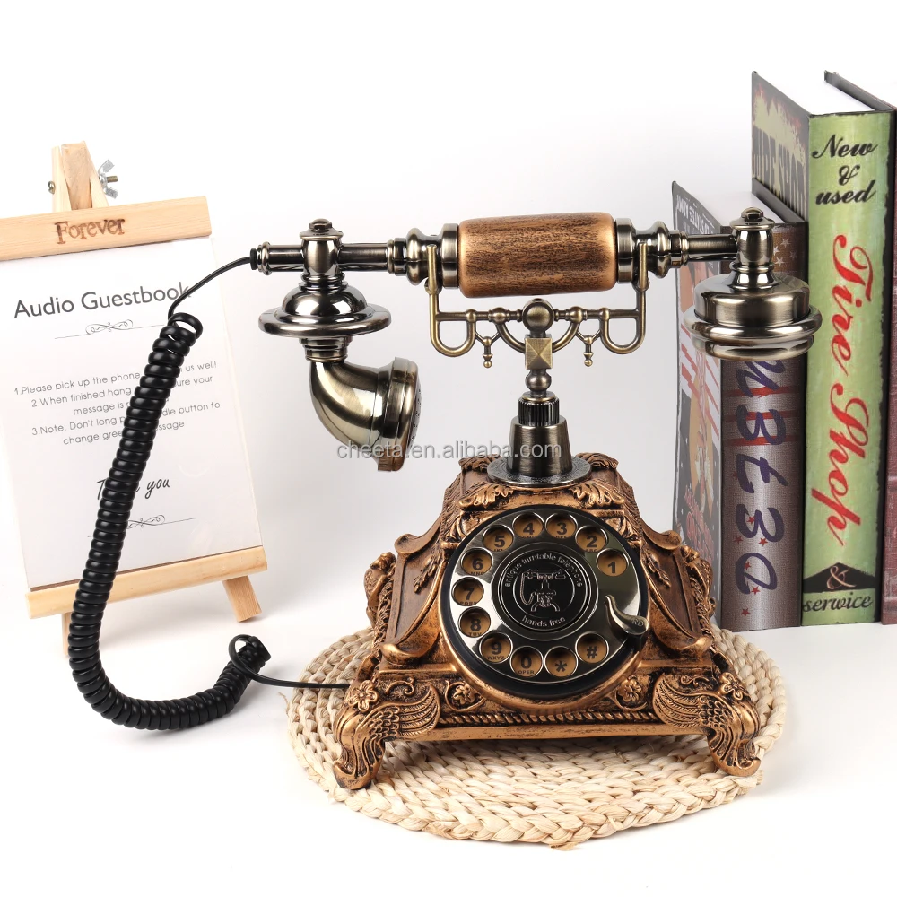 Factory Wholesale Voice Recording Audio Guestbook Phone Rotary Antique Telephone White Bronze Audio Guest Book Brass Phone