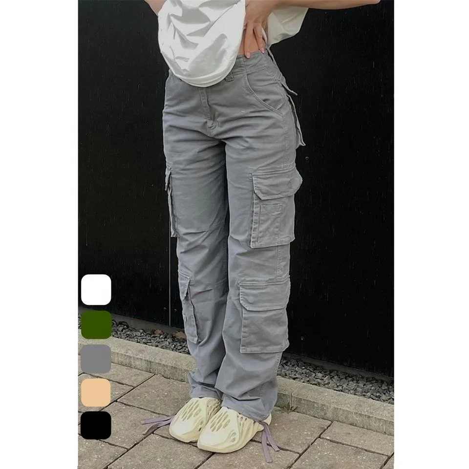 Women Multi-color Solid Straight Loose Fit Cargo Trousers Wholesale Fashion High Quality Baggy 6 Pockets Cargo Pants