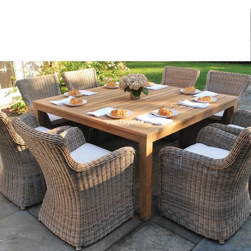 Outdoor Dining Table for 8 Outdoor Wood Rattan Wicker Chairs Wood Patio Rattan Dining Set Garden Table and Chairs