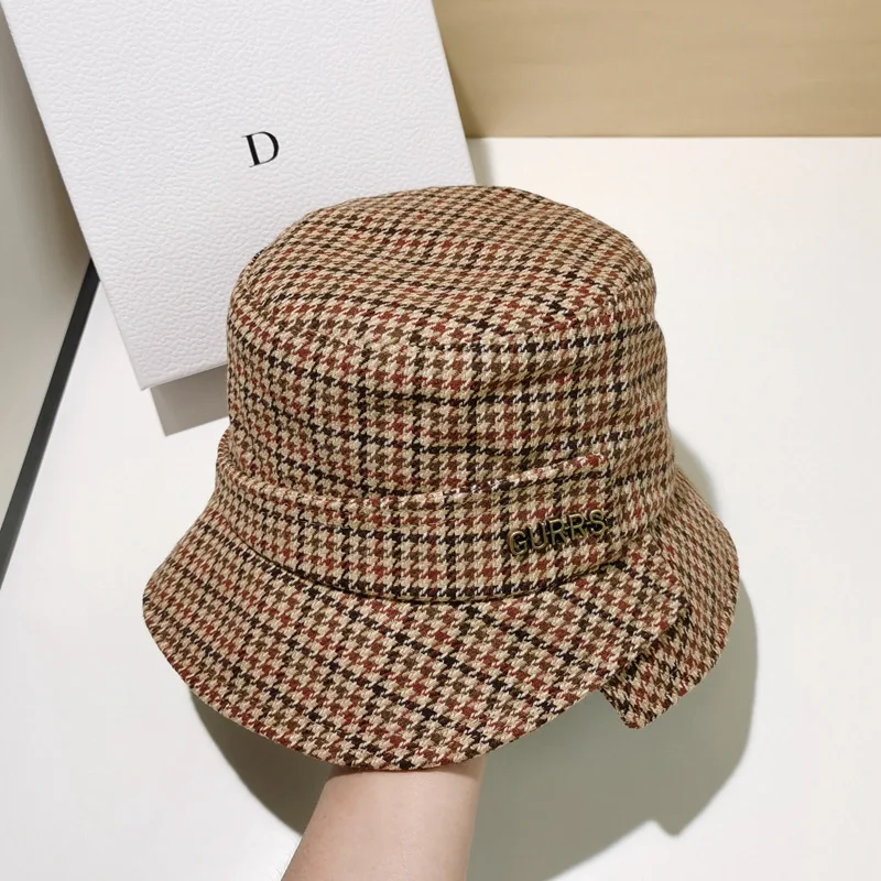 ladies fashion hats cheap winter houndstooth design high quality bucket hats