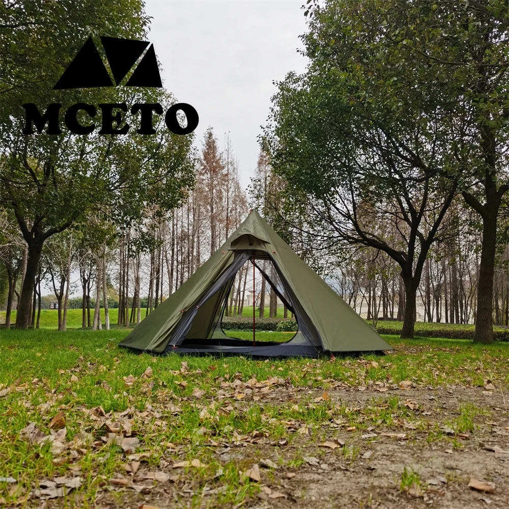 MCETO Ultralight hunting 3 Person Pyramid Tent Hexagonal Camping Double Layer Tipi Hunting Equipment