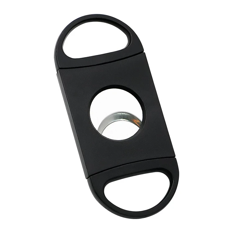 Hot sale Supplier Custom Logo Cigar Accessories Plastic Double Blade Cigar Cutter Black Table Top Plastic Cigar Scissors
