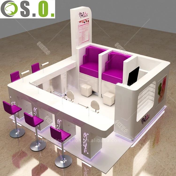 Shopping mall nail kiosk design with manicure showcase display counter