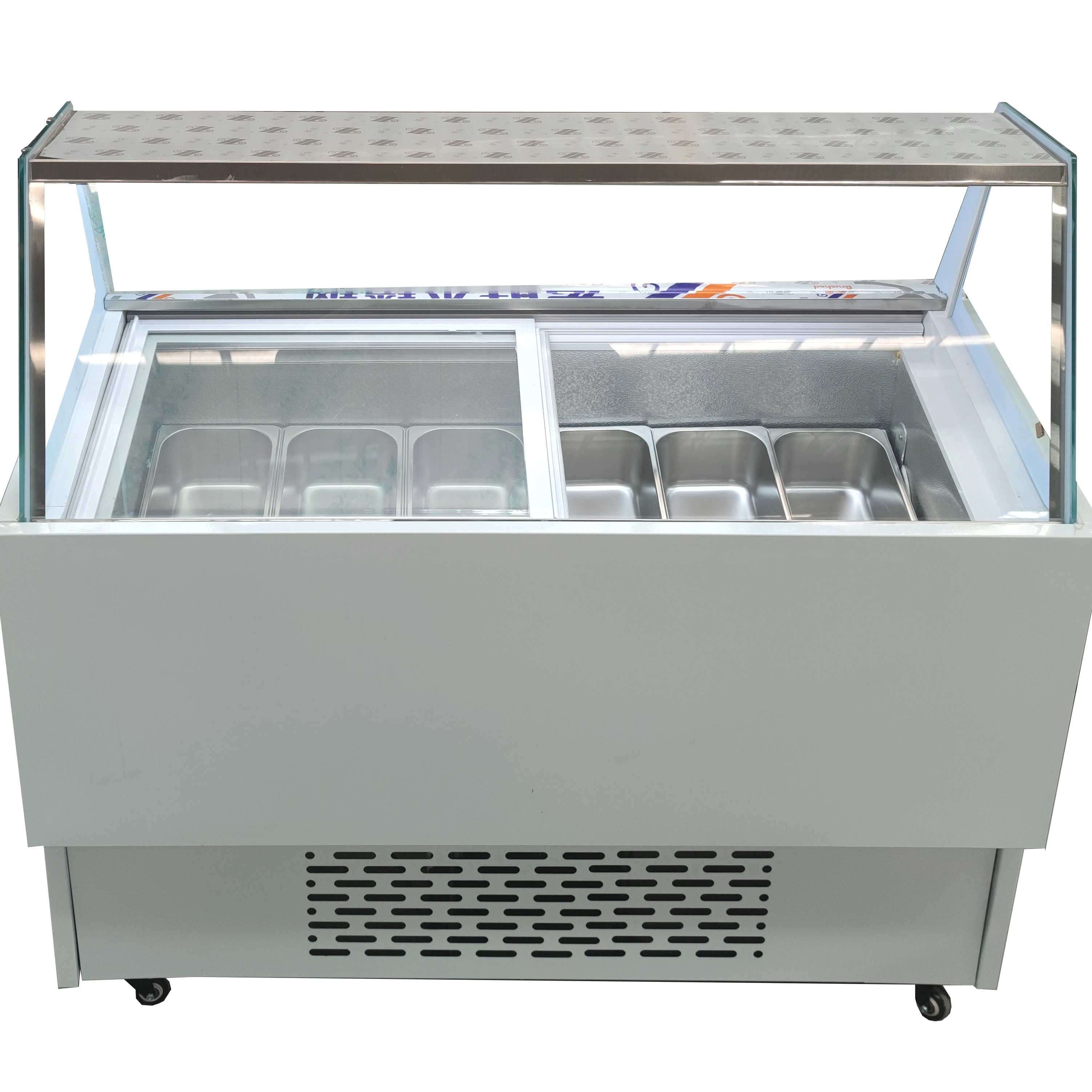 LVKE Large capacity 6/12 pans ice cream gelato yogurt display freezer for dessert shop with good price