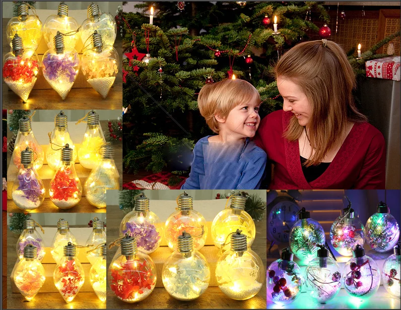 Transparent Plastic LED Lights Christmas Ball LED clear plastic Christmas bulb ball for House Xmas Wreath Garland Christmas Tree