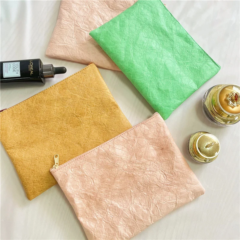 CH Custom Logo Wholesale Dupont Paper Zipper Bag Washed Kraft Paper Makeup Travel Tyvek Cosmetic Bag