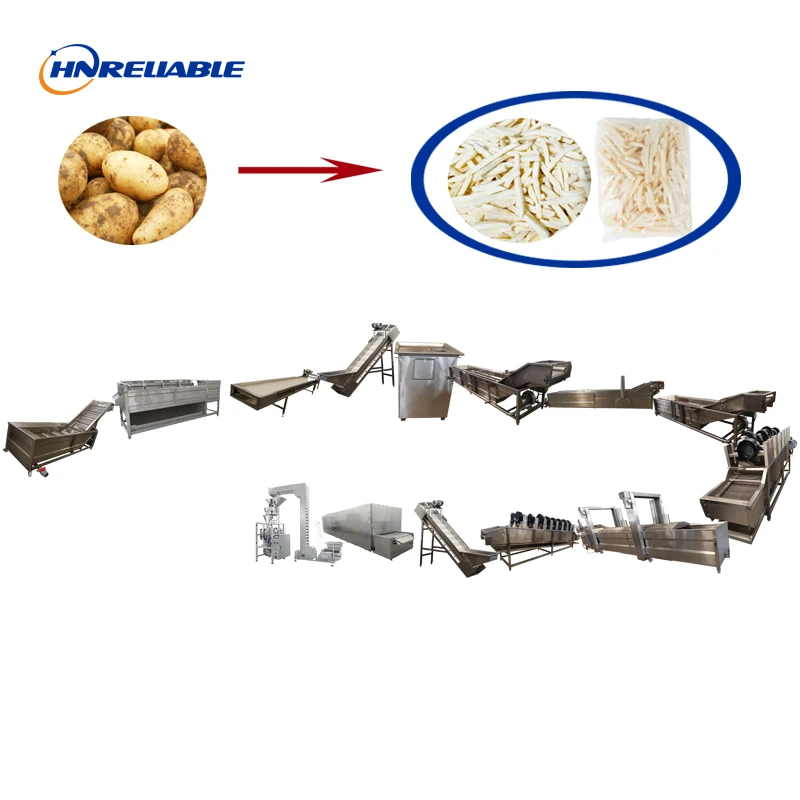 1000kg/H Cassava Potato Frozen French Fries Production Line 2 Ton Capacity Potato Fresh Crisps Make Machine