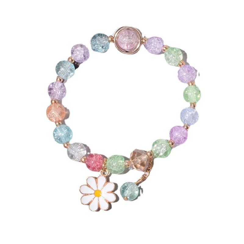 New Fashion Flower Colorful Crystal Glass Beaded Bracelets DIY Simple Student Girls Bracelet Beads Bangle Chain Jewelry