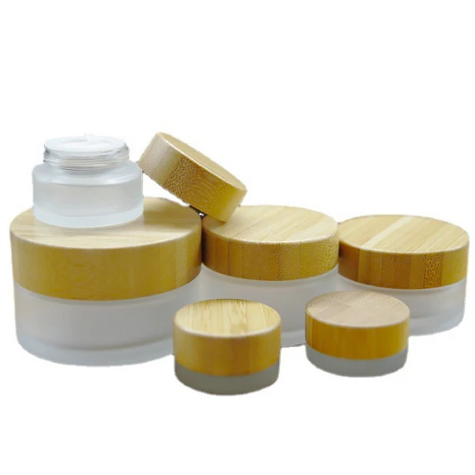 В наличии Быстрая доставка 100 г прозрачная/матовая стеклянная банка с бамбуковой крышкой из Букового дерева для крема
