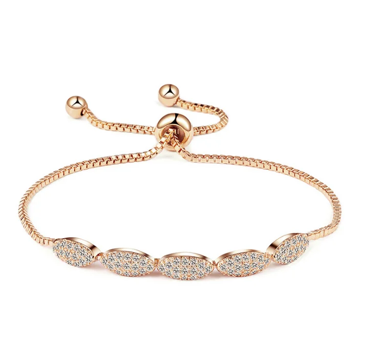 
2021 Explosive Accessories Pull Bracelet Fashion Simple Oval Inlaid Zircon Bracelet Female Adjustable 