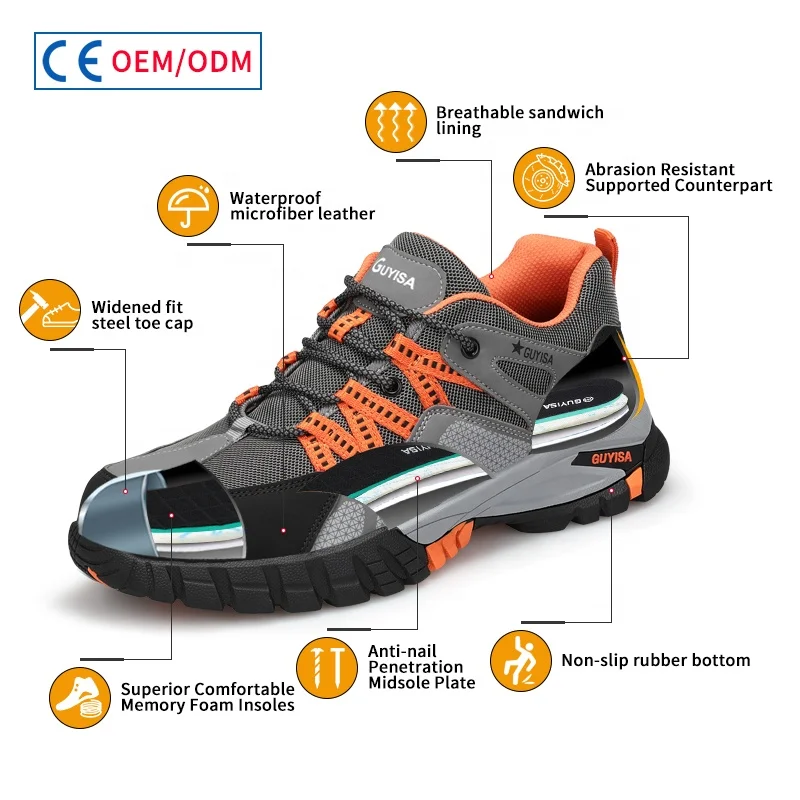 GUYISA High quality safety shoes waterproof super fiber leather uppers outdoor leisure steel toe sports shoes safety shoes