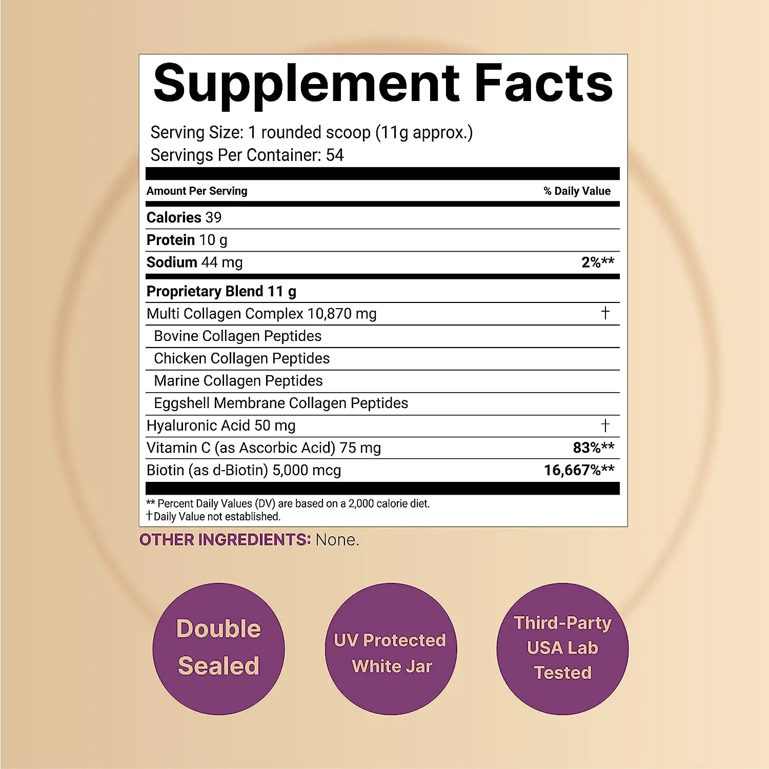 Multi Collagen Protein Powder 600g - 5 Types (I, II, III, V, X) Grass-Fed & Pasture-Raised | with Biotin 5000mcg