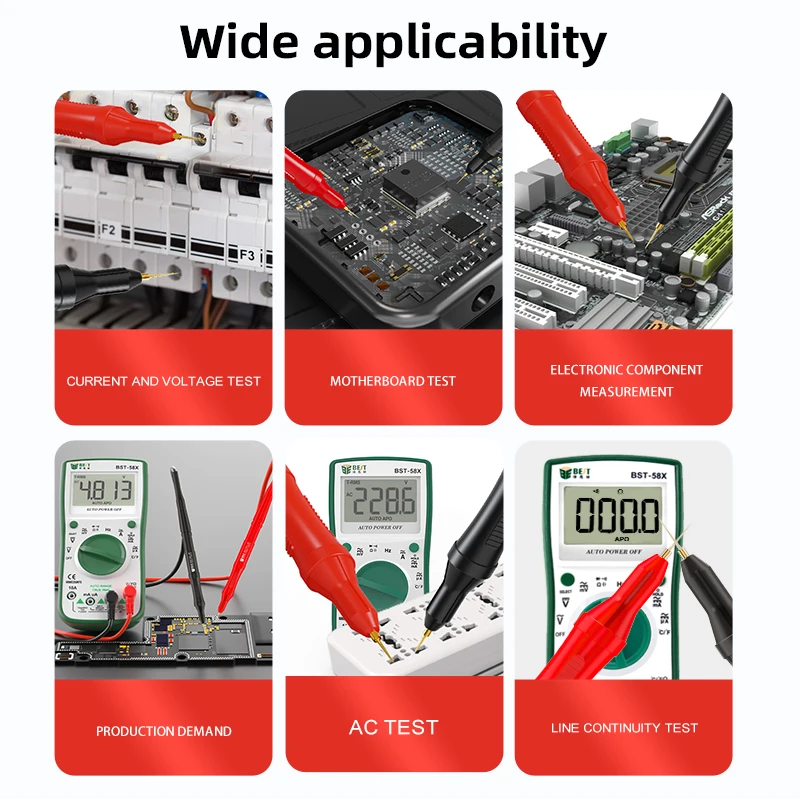 BST-951JP Replaceable Pure Copper universal multimeter Probe Spring tip soft silicone wire Test Leads with Precision Needle Tips