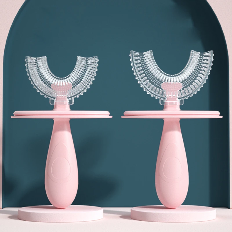 High Quality Infant and Toddler Age U-Shaped Kids Toothbrush with Cup Case