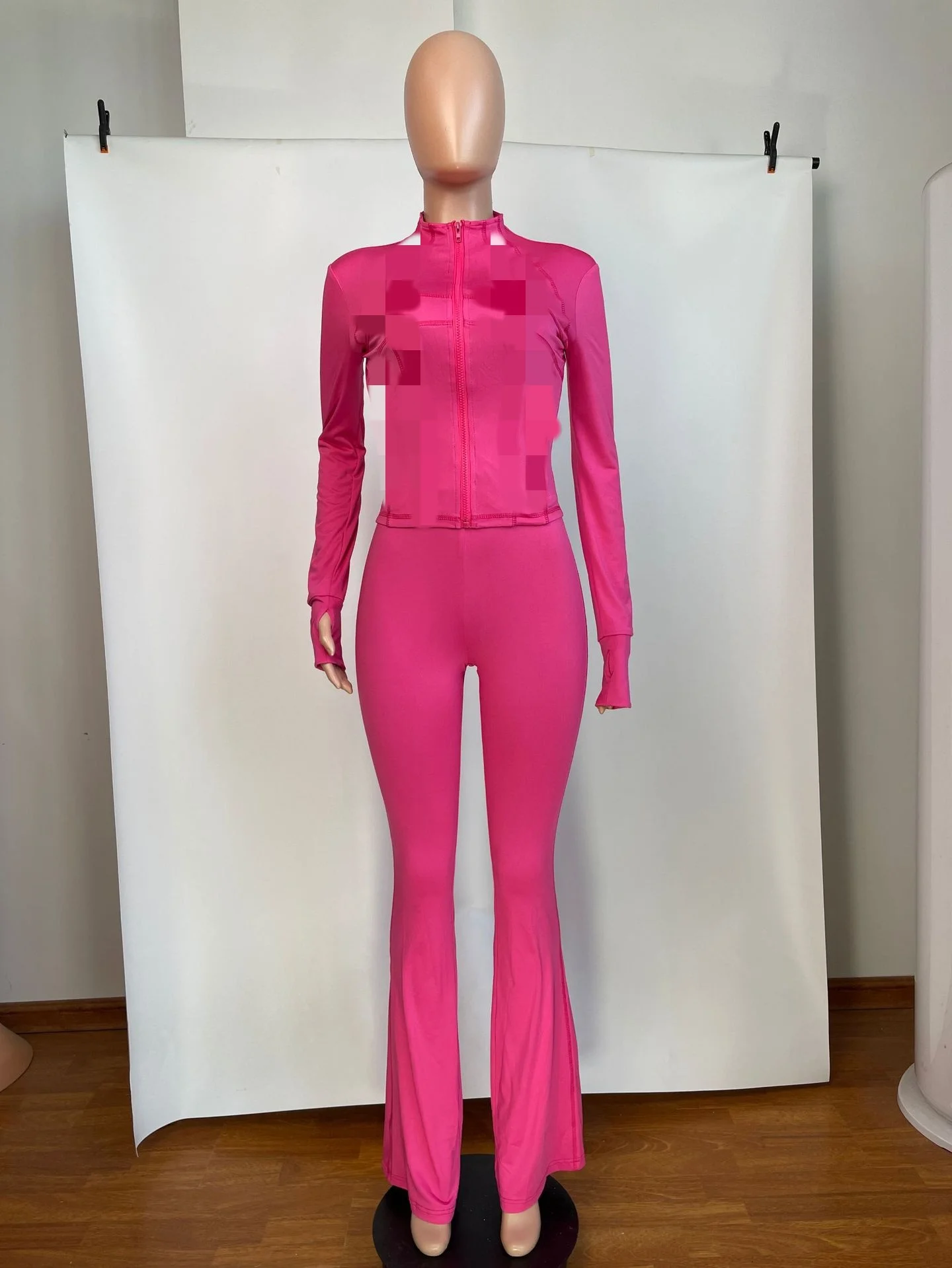 2024 Fall Winter Sports Outfits HIgh Stretchy 2 Piece Set Casual Zip Patchwork Jacket Top Top + Bodycon Pants Suits for Women