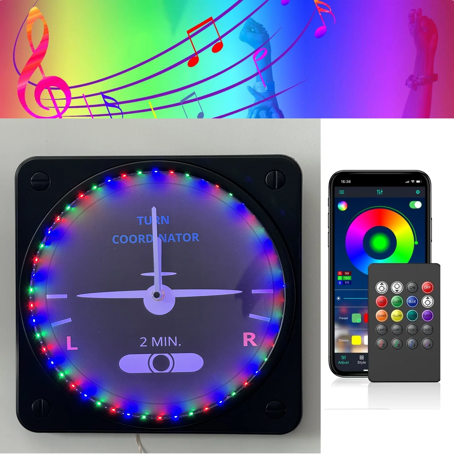 Pilot Creative Hanging Wall Clock with Music Sync Color Changing RGB LED lights dream color for  Fashion Modern Wall Decoration