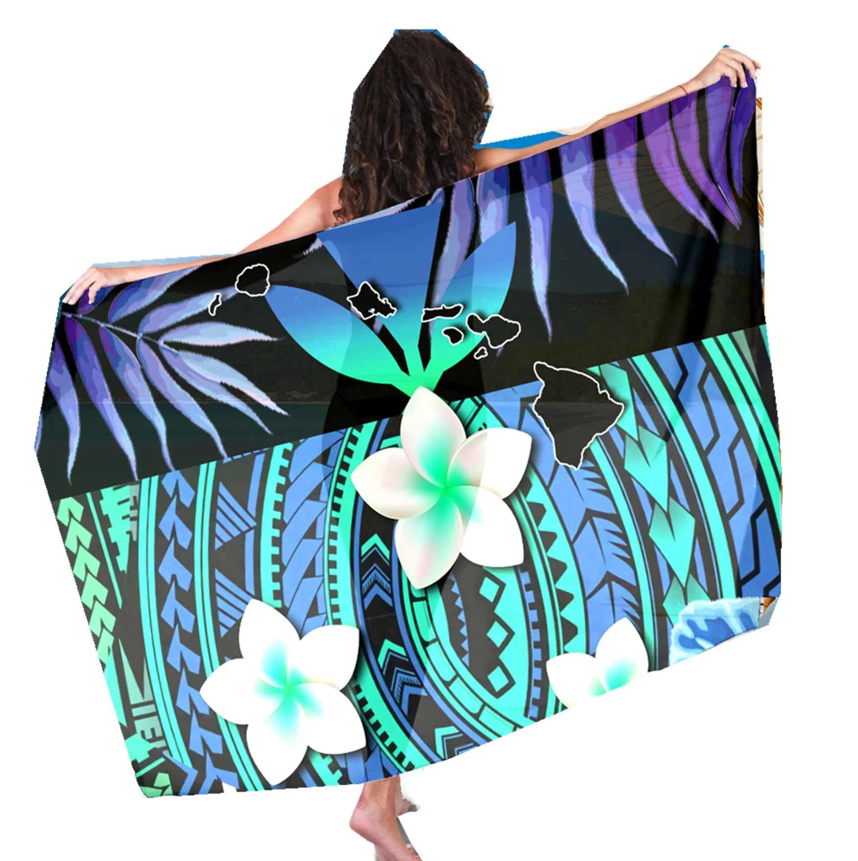 
Hawaii Samoa Polynesian Customized Print Swimsuit Wrap Cover Up Plumeria Palm leaf Pattern Sarongs Multi Wear Beach Pareo 