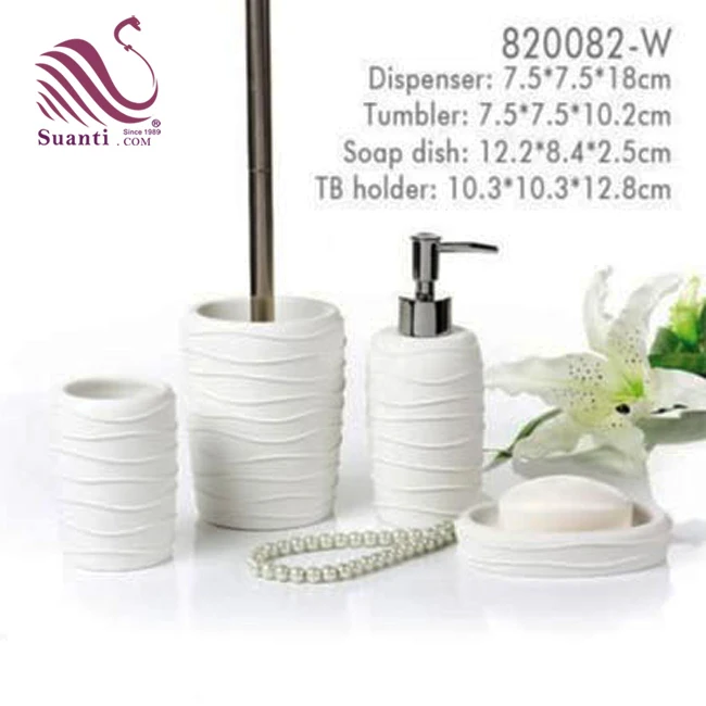 Factory Price Beige Color Decorative Sandstone Bathing Products with Soap Dish Polyresin Bathroom Asscssories Set