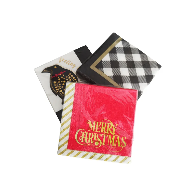 Custom Logo Printed Colored Paper Napkins & Serviettes Dinner Cocktail Elegant Gold Foil Paper Napkins