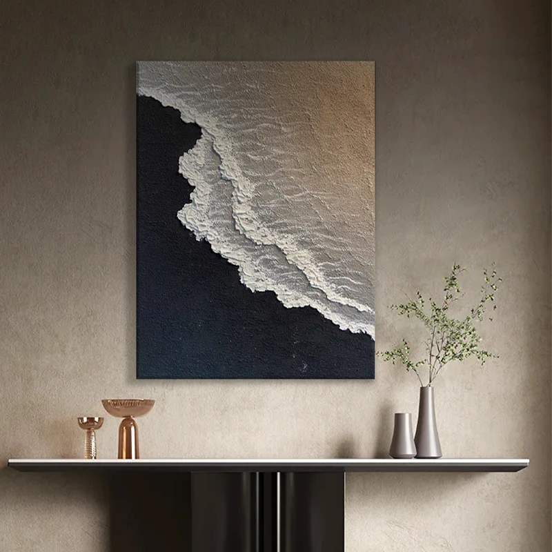 Relief Artwork Paintings On Canvas Hand Palette Seascape Painting Abstract Sea Tide 3D Thick Texture Wall Art Decor
