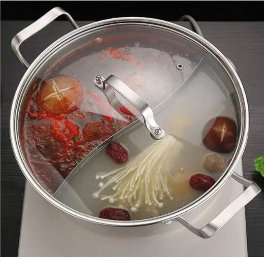 
XINCHU Straight body stainless steel Mandarin duck pot cooking divider hot pot with 2 compartments 