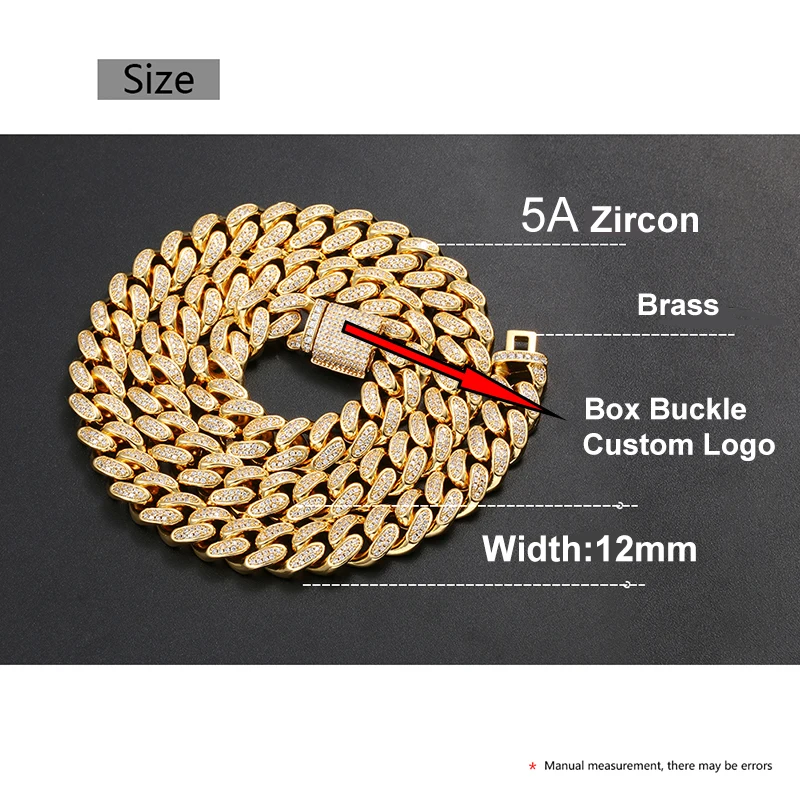 Hip Hop Jewelry Men Women 14K 18K Gold Filled Plated Brass Zircon CZ Diamond Iced Out Miami Cuban Link Chain Necklace