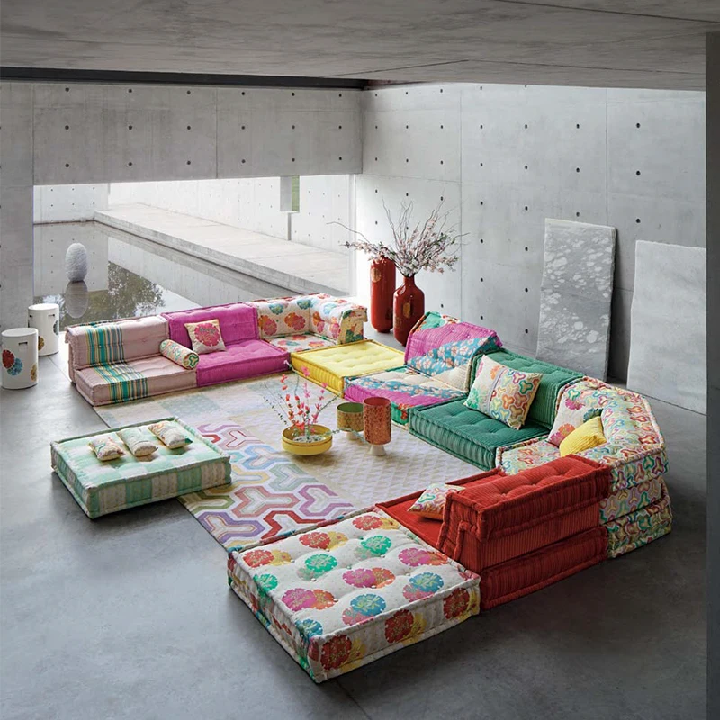 Уникальный стиль Современная мода французский мебель цвет 7 местный модульный Mah Jong диван