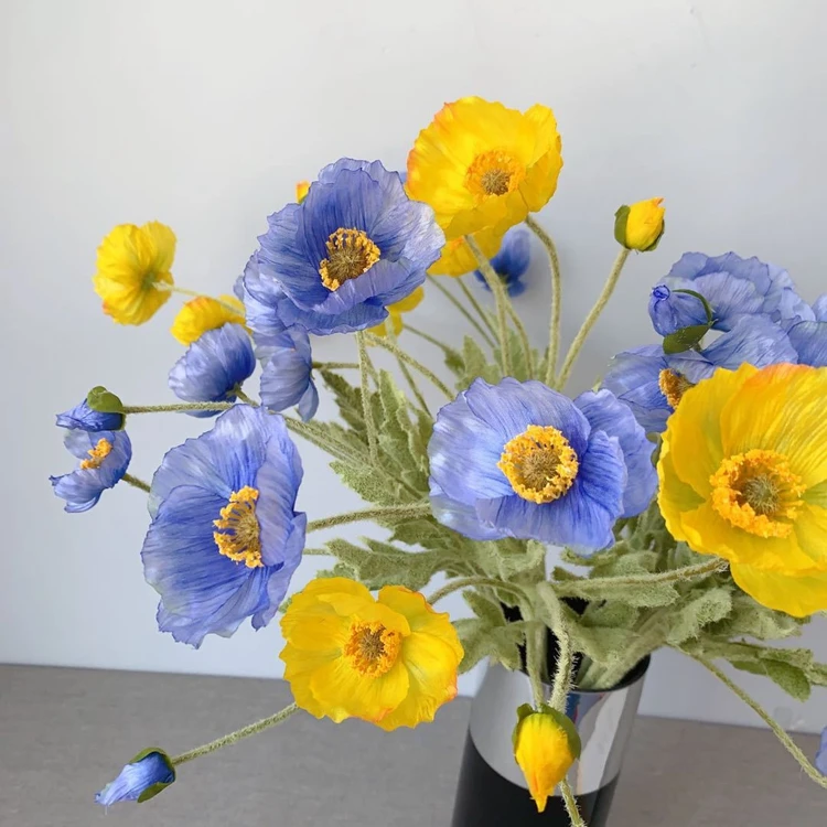 High Quality Artificial Poppies Flower Silk Red Blue Poppy Flowers For Wedding Decoration Realistic Bouquet Home Decor