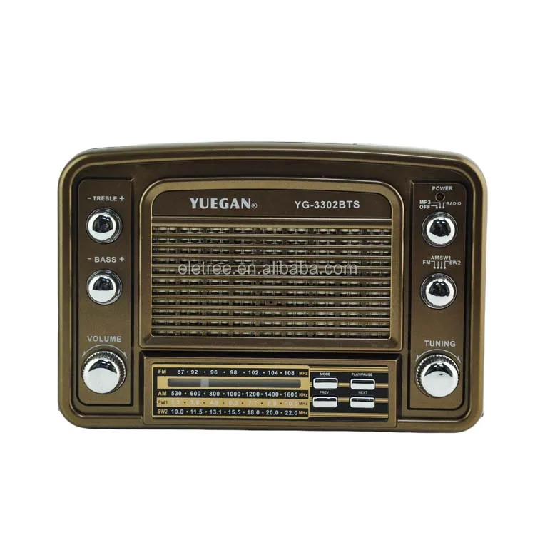Yg-3302Bts Home Retro Style Solar Power Portable Mp3 Player Shortwave 4 Bands Am Sw Fm Radio With Bt Speaker