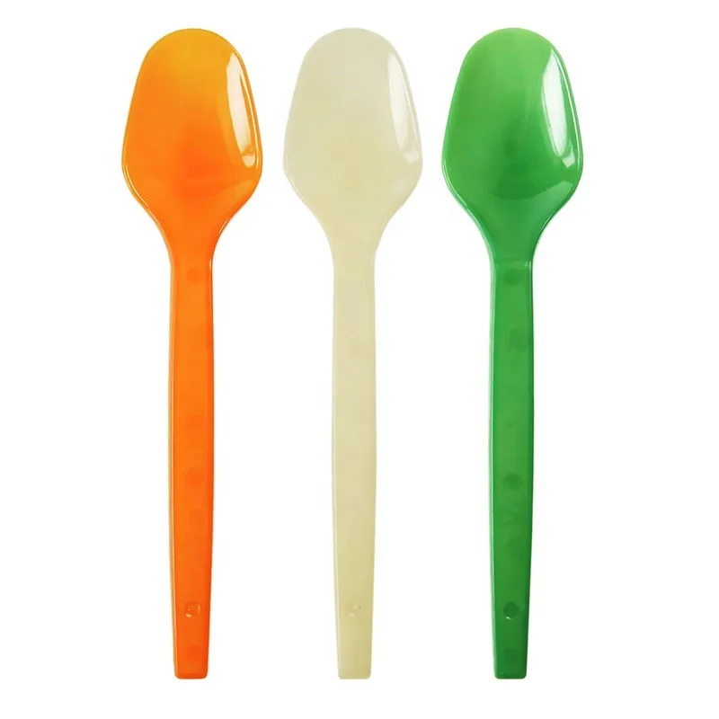 Heavy duty disposable sundae long handle ps clear wedding cutlery soup/icecream party plastic spoons
